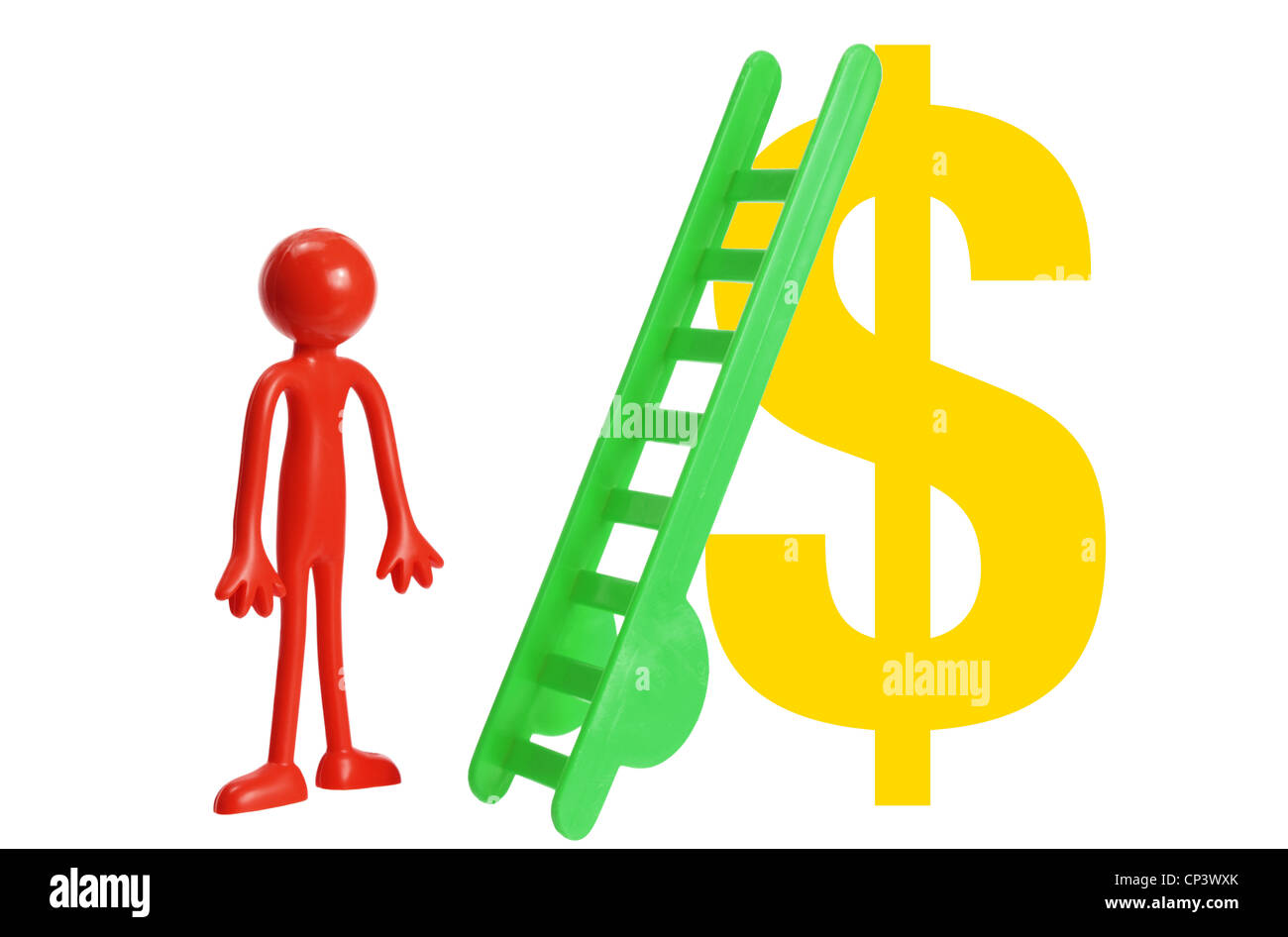 Gomma in miniatura figura con scaletta e il simbolo del dollaro Foto Stock Gomma in miniatura figura con scaletta e il simbolo del dollaro Foto Stock