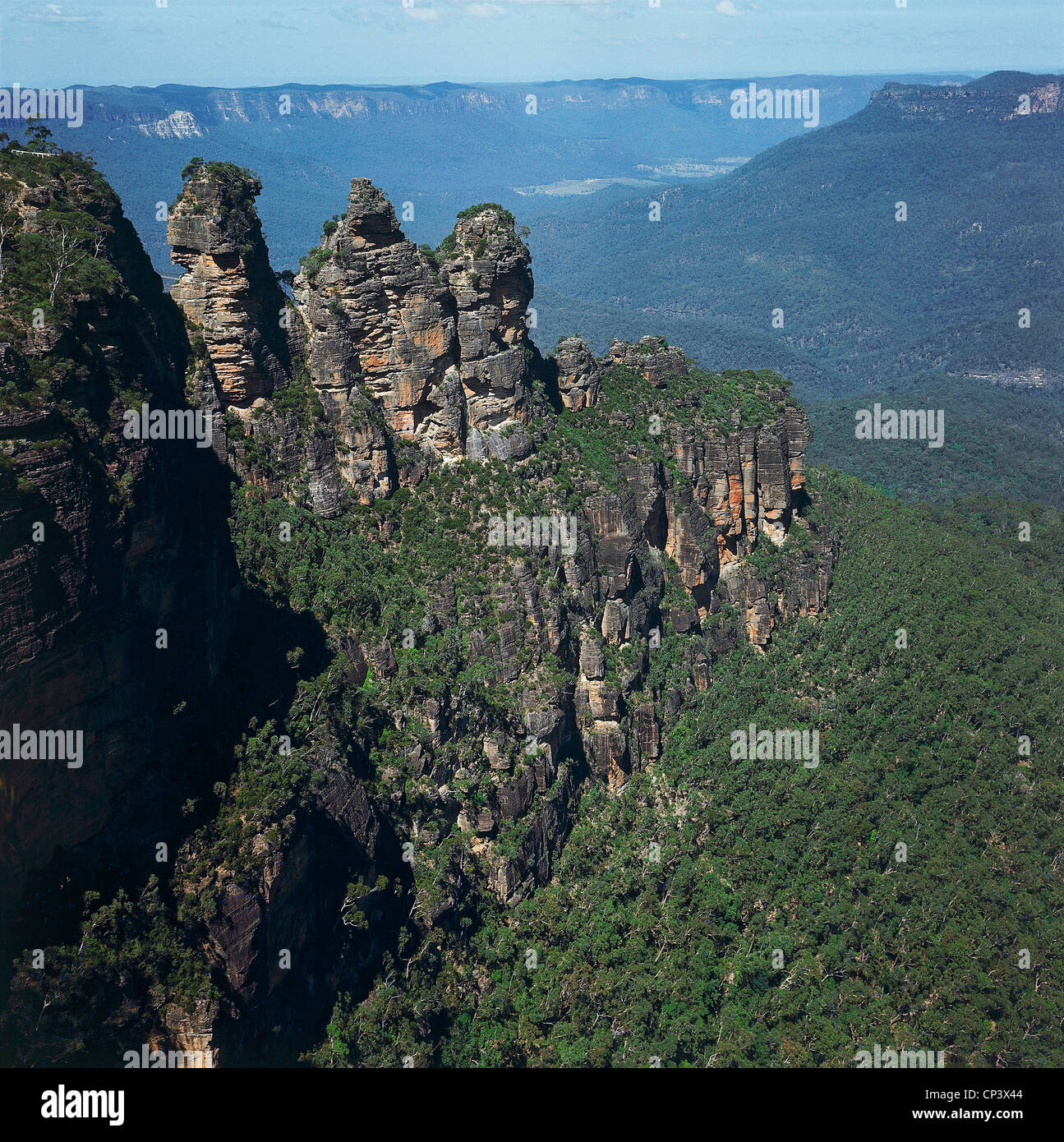 Australia - New South Wales - Blue Mountains. La formazione rocciosa Tre Sorelle. Foto Stock