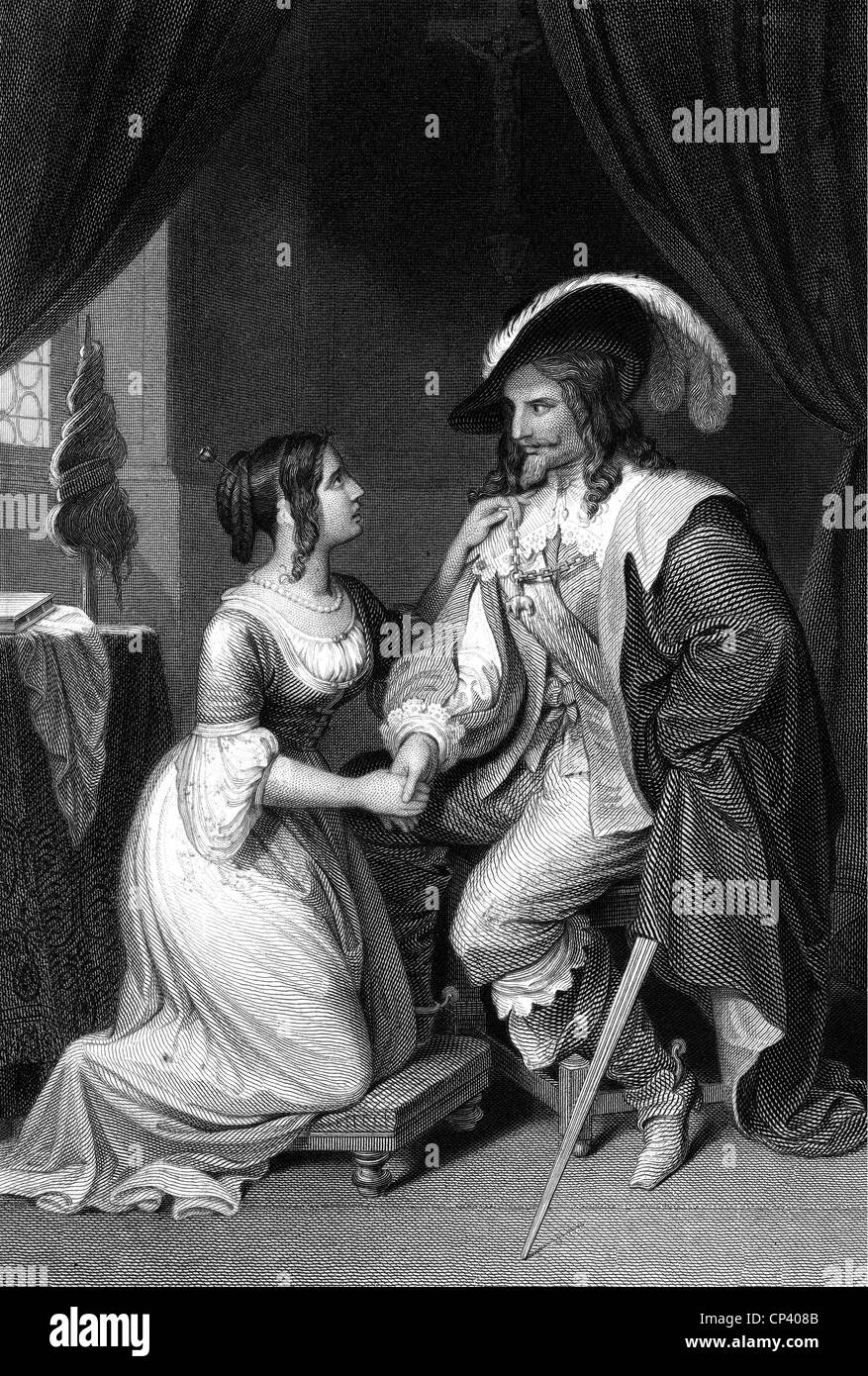 teatro / teatro, opere, Egmont, di Johann Wolfgang von Goethe, atto tre, scena due: Egmont mostra il suo amato Claerchen il vello d'oro, incisione in acciaio di Thomas Phillibrown, dopo Wilhelm von Kaulbach, metà del 19 ° secolo, diritti aggiuntivi-clearences-non disponibile Foto Stock