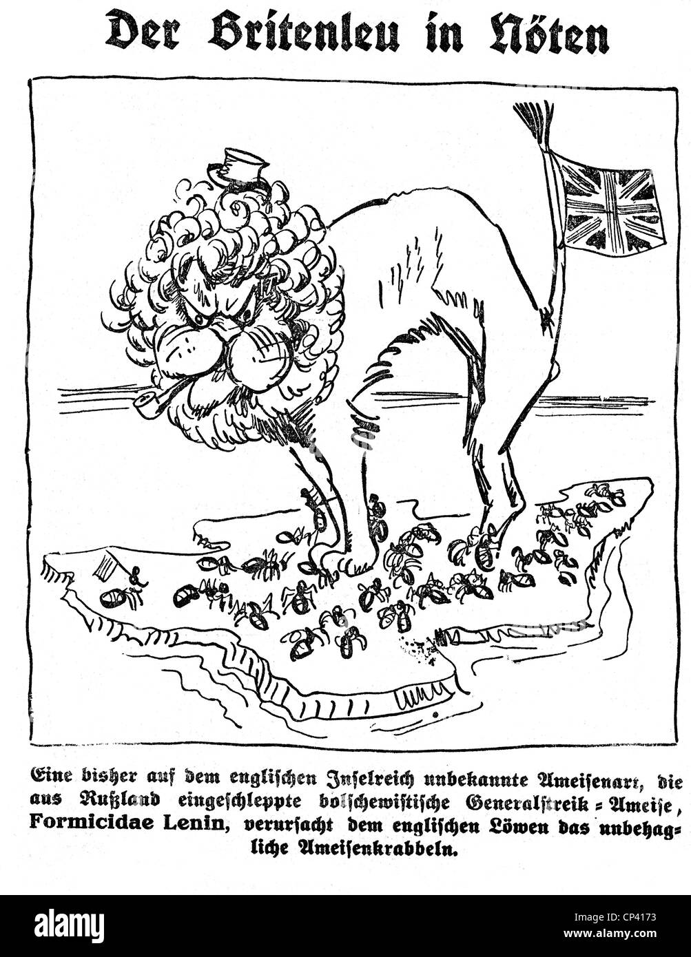 Politica, movimento del lavoro, sciopero generale in Gran Bretagna, caricatura, 'il leone britannico in guai', disegno, 'Welt am Sonntag', 2.5.1926, , diritti aggiuntivi-clearences-non disponibile Foto Stock