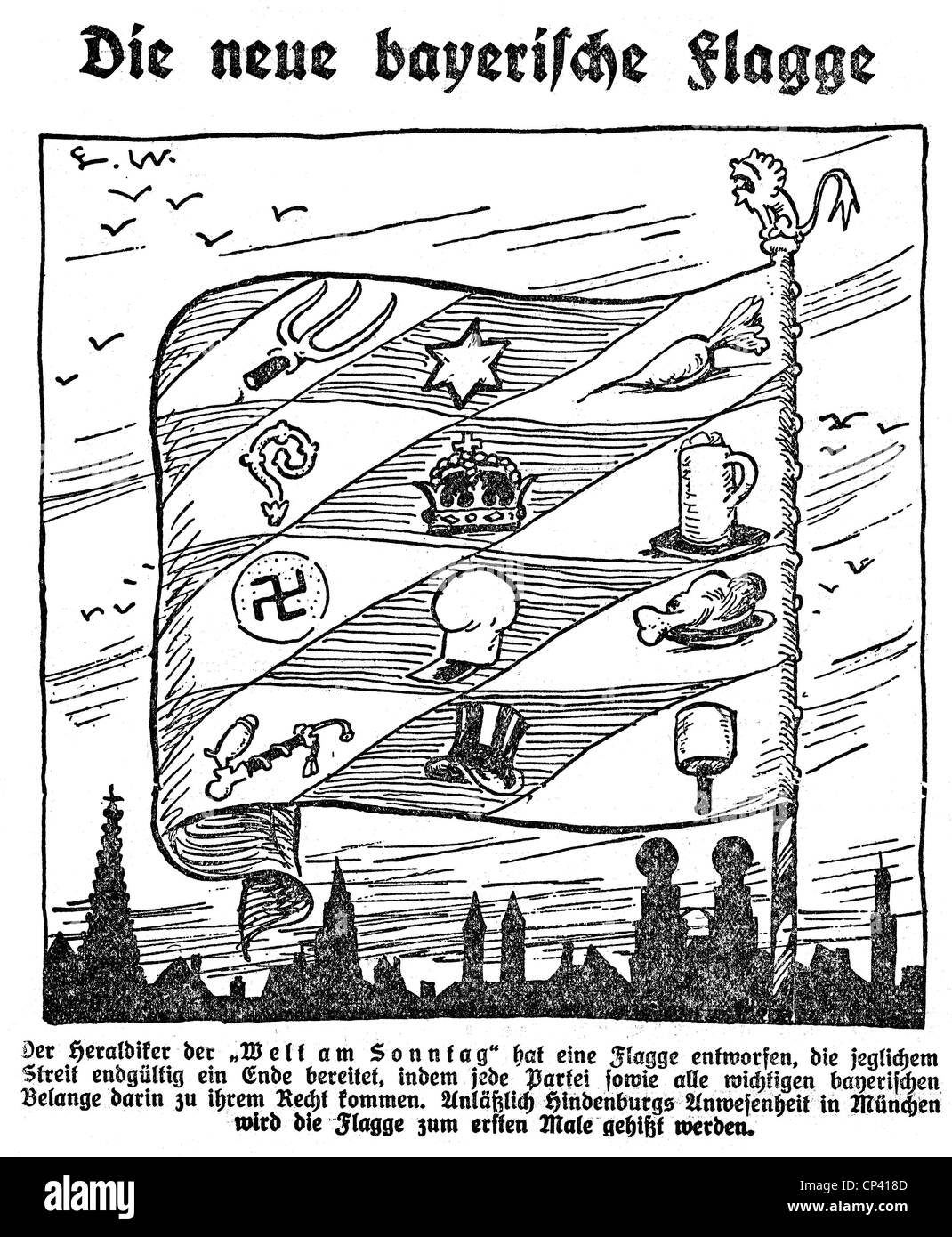 Politica, Germania, Weimar Republik, caricatura, 'la nuova bandiera bavarese', disegno, 'Welt am Sonntag', 2.9.1925, diritti aggiuntivi-clearences-non disponibile Foto Stock