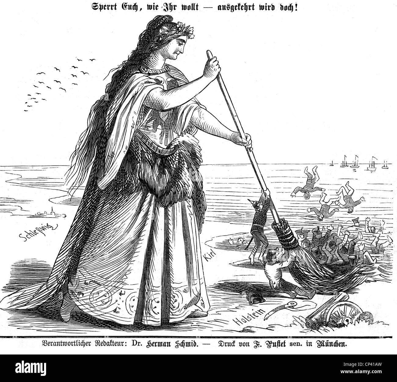 Eventi, seconda guerra dello Schleswig 1864, caricatura, 'non rifiutare - sarà spazzato fuori comunque', incisione del legno, 'Heimgarten', n° 3, 1864, editore di F. Pustet, Monaco, diritti aggiuntivi-clearences-non disponibile Foto Stock