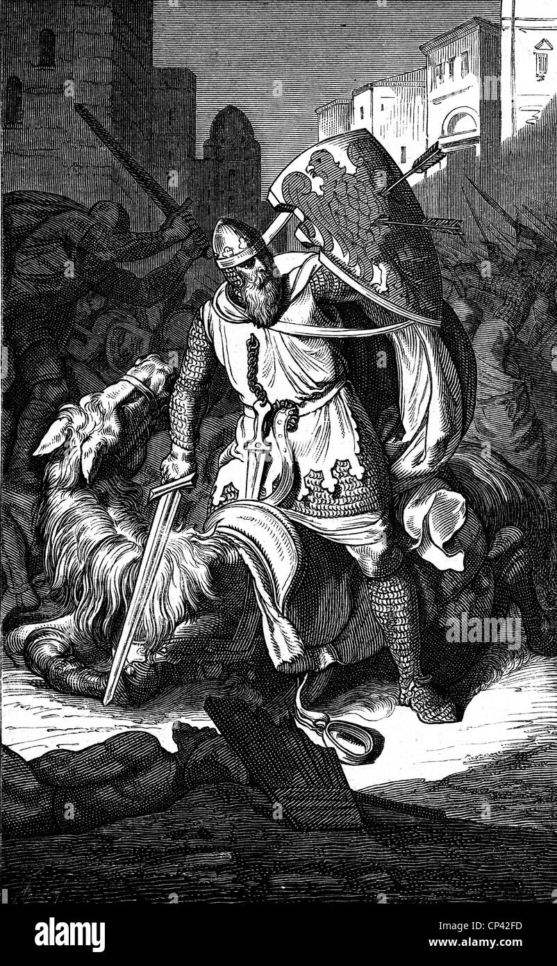 Federico i 'Barbarossa', circa 1122 - 10.6.1190, Re di Germania, Sacro Romano Impero 1155 - 1190, a tutta lunghezza, lotta per le strade di Roma, 18.6.1155, incisione in legno, 19th secolo, Foto Stock