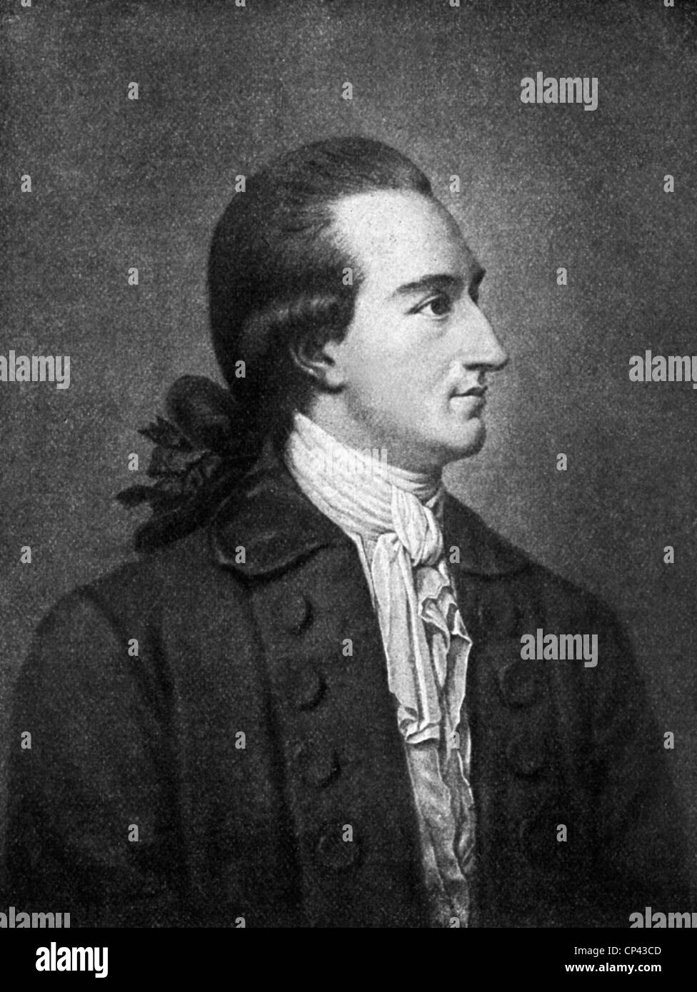 Goethe, Johann Wolfgang von, 28.8.1749 - 22.03.1832, poeta tedesco, mezza lunghezza, fotoincisione dopo la pittura di Georg Oswald maggio (1779), 19th secolo, Foto Stock