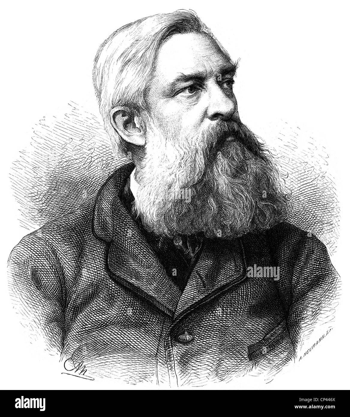 Huebner, Carl Wilhelm, 17.6.1814 - 5.12.1879, pittore tedesco, ritratto, incisione in legno di Adolf Neumann, dopo la foto, 19th secolo, Foto Stock
