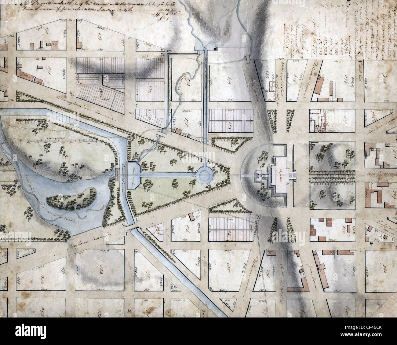 Washington, D.C. Mappa che mostra i motivi del Campidoglio, il Distretto di Columbia, da Benjamin Henry Latrobe, architetto del Foto Stock