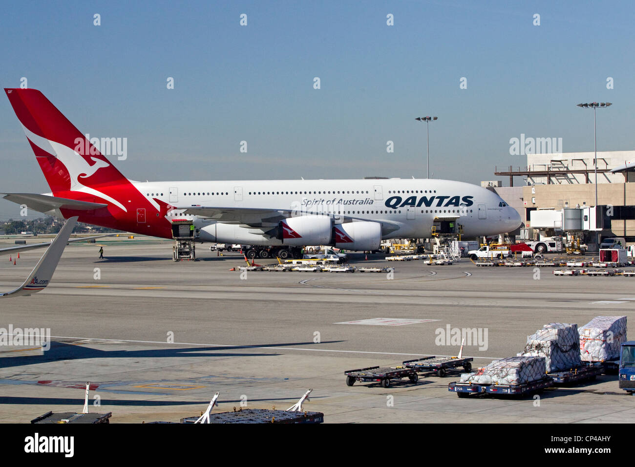 Qantas Airlines aereo sul terminale in aeroporto, Christchurch International Airport Foto Stock
