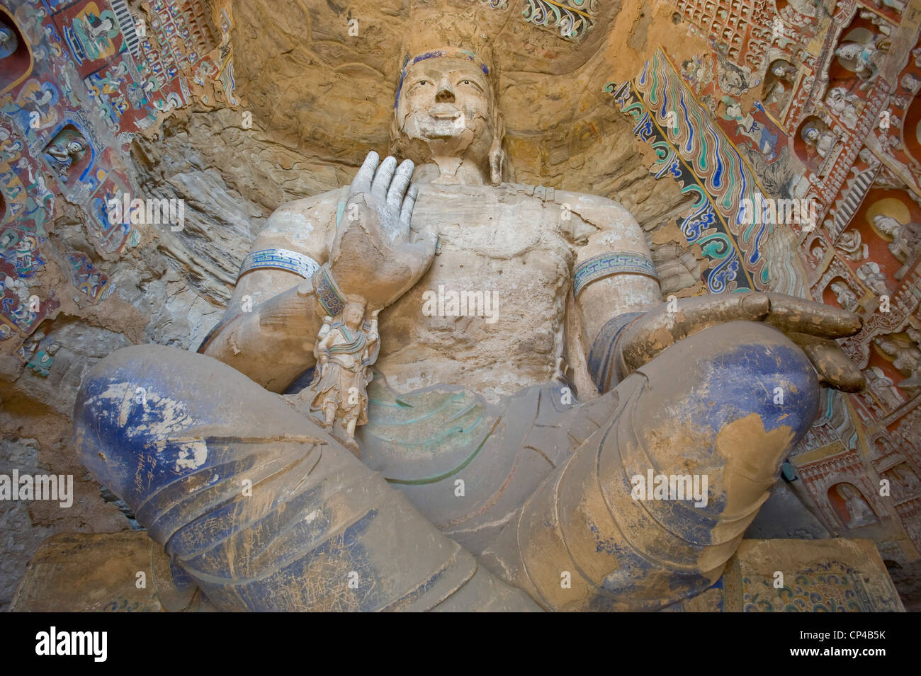 Il bodhisattva (Buddah statua) del Bodhisattva Manjusri Grotta Grotta (n. 13) presso le grotte di Yungang. Foto Stock