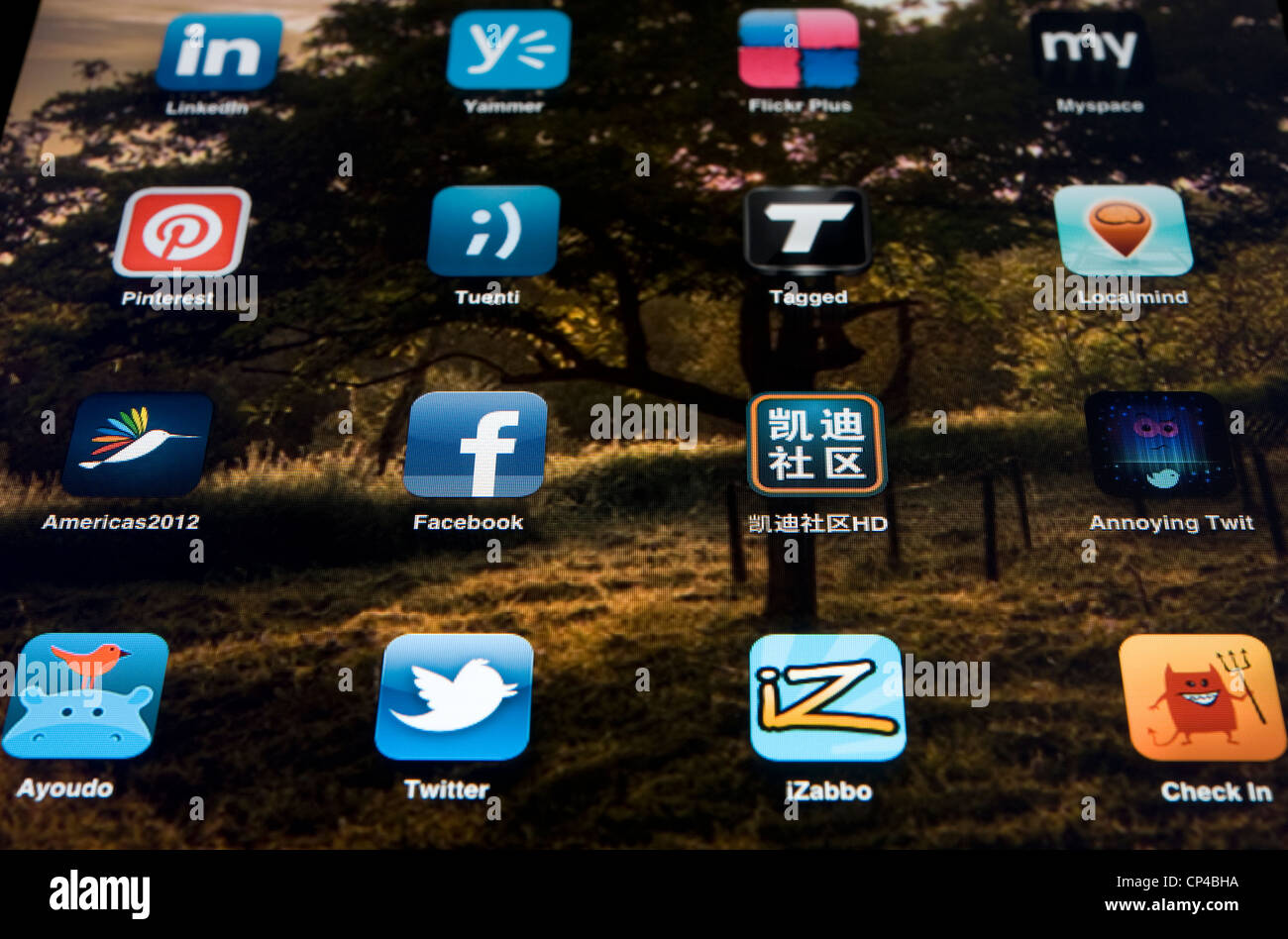 Rete sociale icone sullo schermo di Ipad Foto Stock