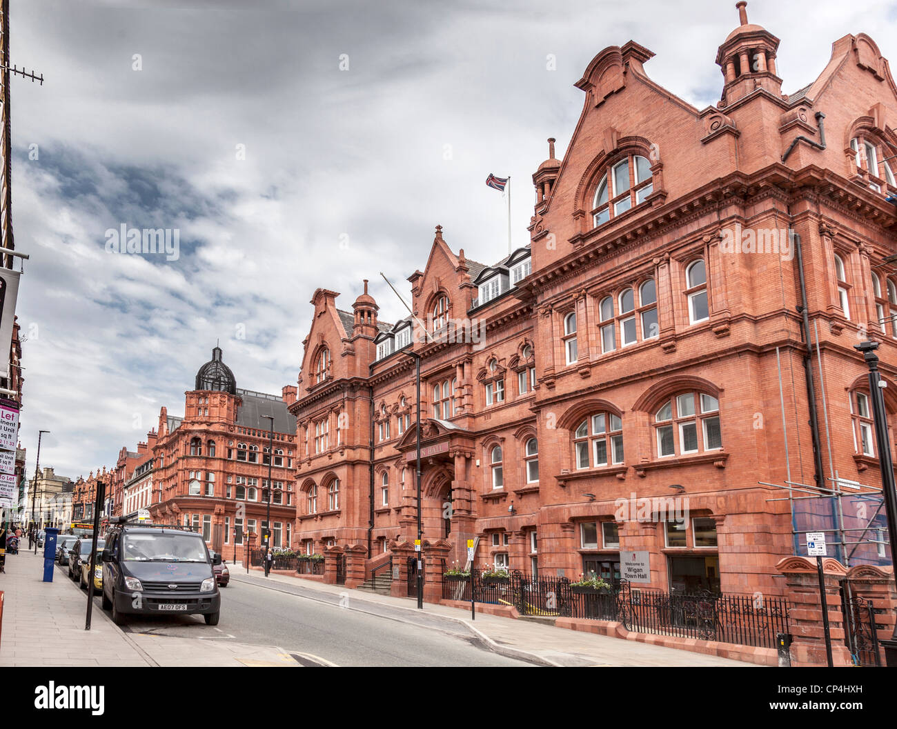 Wigan Town Hall in libreria Street, ex casa di Wigan Technical College. Foto Stock