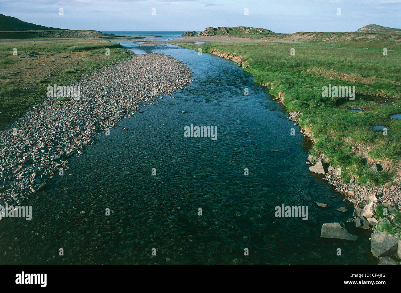 Norvegia - Varanger - Bocche del fiume per Gunnargamdalen Sandfjord. Foto Stock