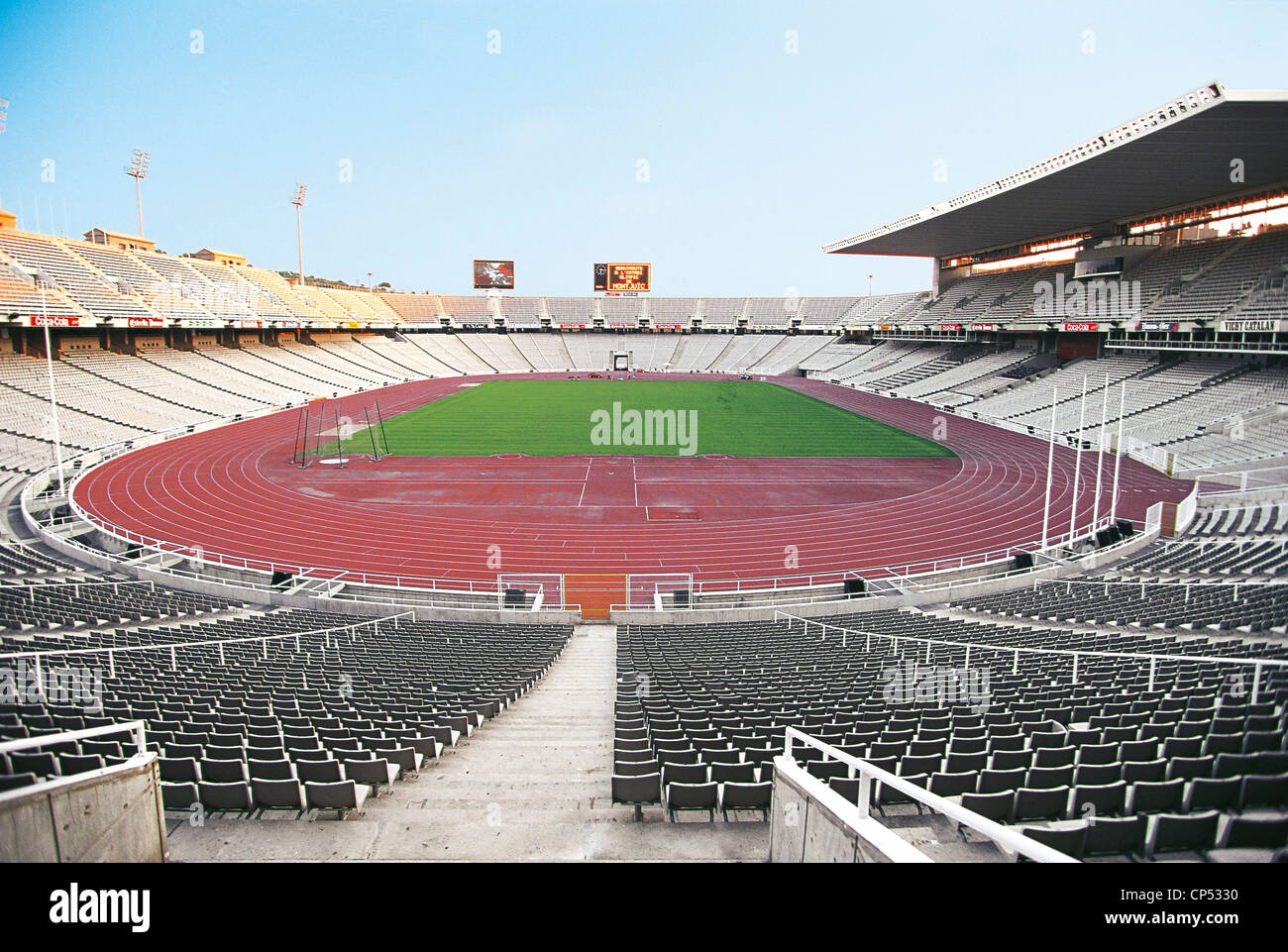 Spagna - Catalogna - Barcellona, Montjuic. All'interno dello Stadio Olimpico Lluis Companys (architetto Vittorio Gregotti, 1989-1992) Foto Stock