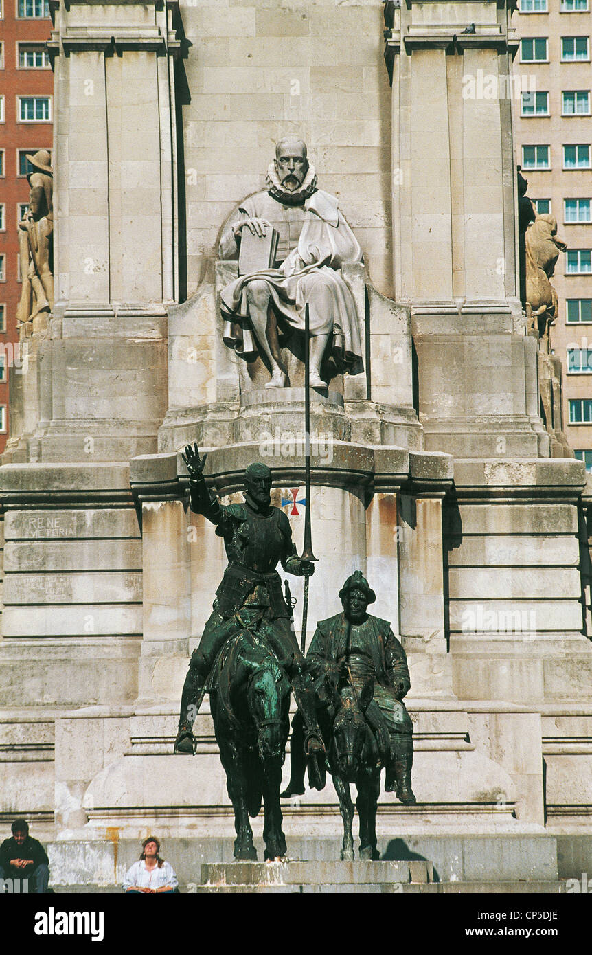 Spagna - Madrid, Plaza de Espana. Monumento a Cervantes. Foto Stock