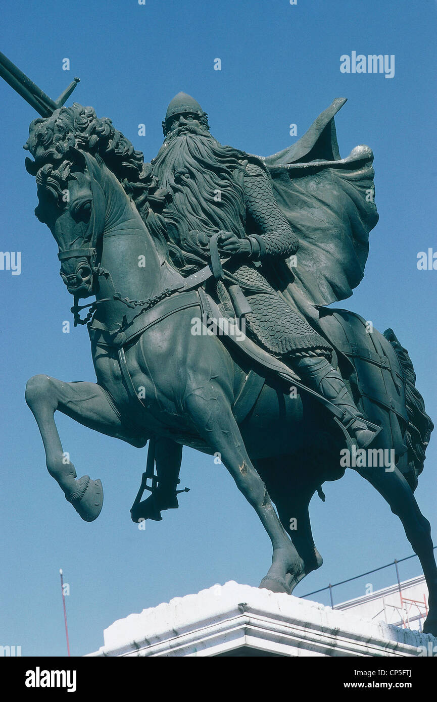 Spagna - Castiglia e Leon - Burgos. In bronzo monumento equestre del Cid Campeador (Rodrigo de Vivar). Foto Stock