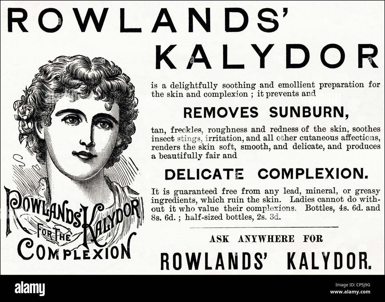 Vittoriana originale pubblicità pubblicità ROWLANDS KALYDOR trattamento della pelle. In data 13 giugno 1887. Foto Stock