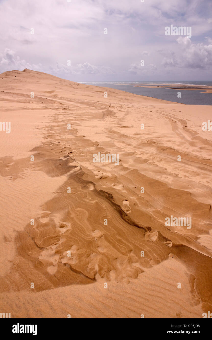 Spazzate dal vento modelli di sabbia e Dune du Pyla, Arcachon Francia Foto Stock