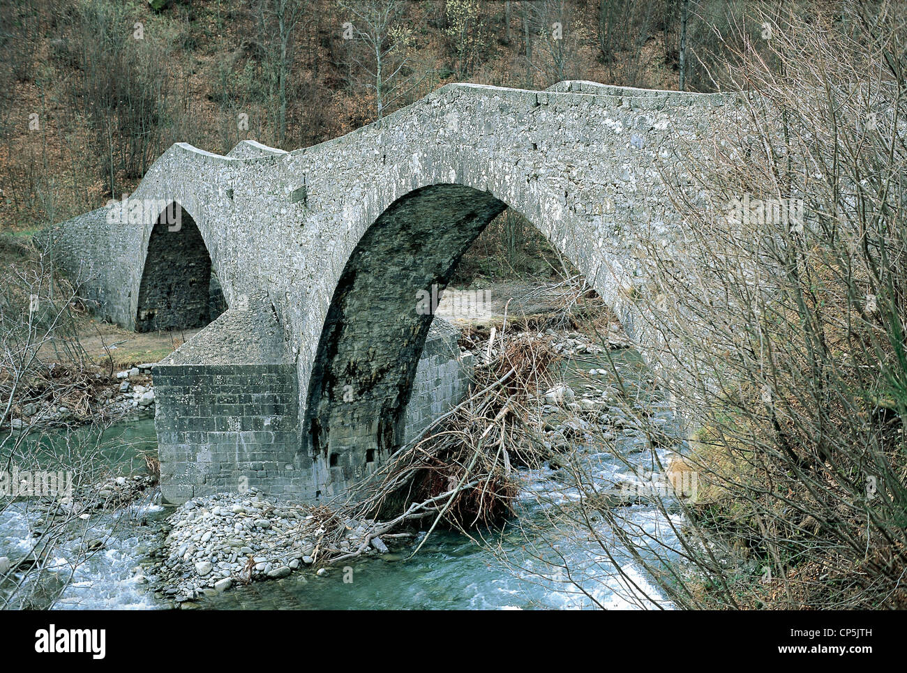 EMILIA ROMAGNA Appennino Modenese Pievepelago il ponte sul fiume Scoltenna Fola Foto Stock