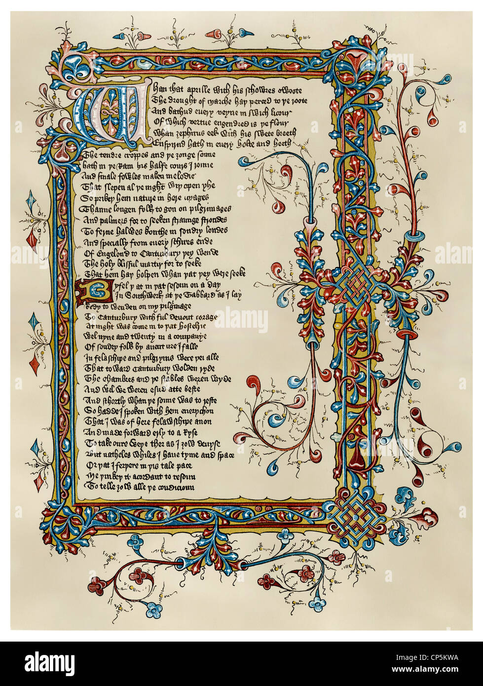 L'inizio del i Canterbury Tales di Geoffrey Chaucer, Ellesmere manoscritto, xv Centur Foto Stock