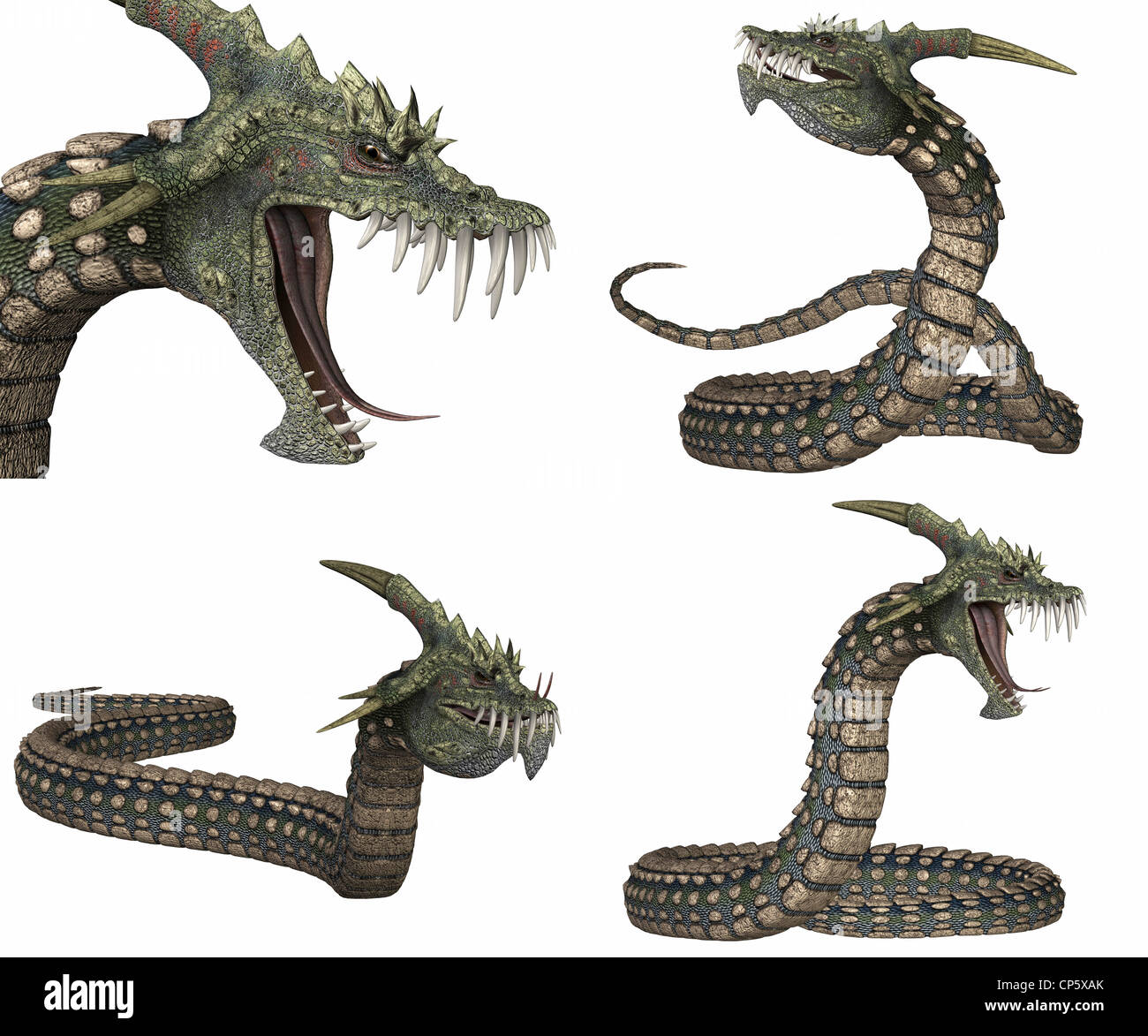 Illustrazione di un pacco di quattro (4) creature con diverse pose isolato su uno sfondo bianco Foto Stock