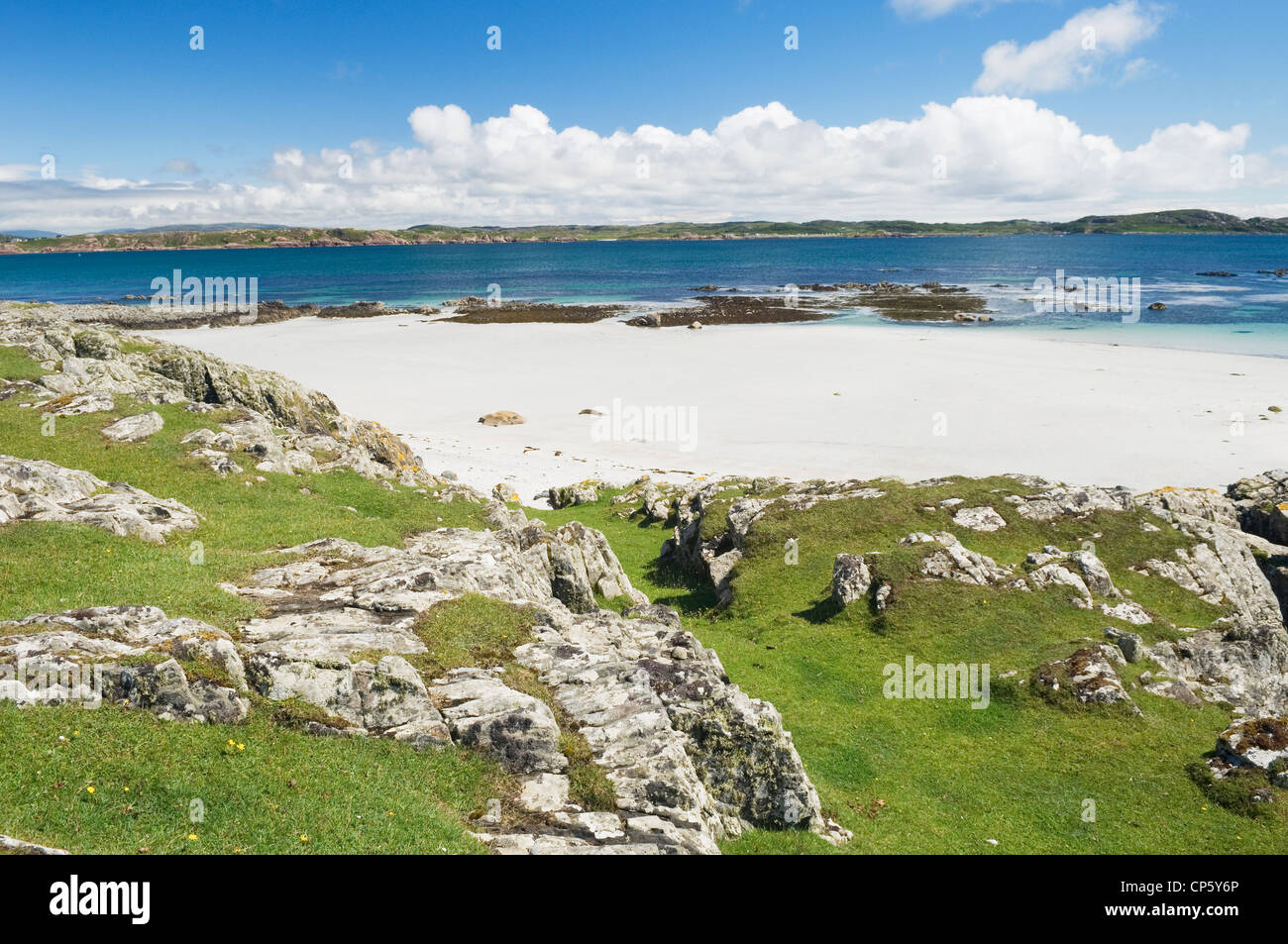 Traigh Mhor - una bella spiaggia dell'isola di Iona, Argyll, Scozia. Foto Stock