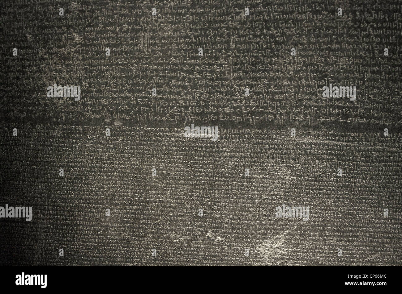 La Rosetta Stone. Epoca tolemaica. 196 BC. Demotic e scritture greche. Dettaglio. Foto Stock