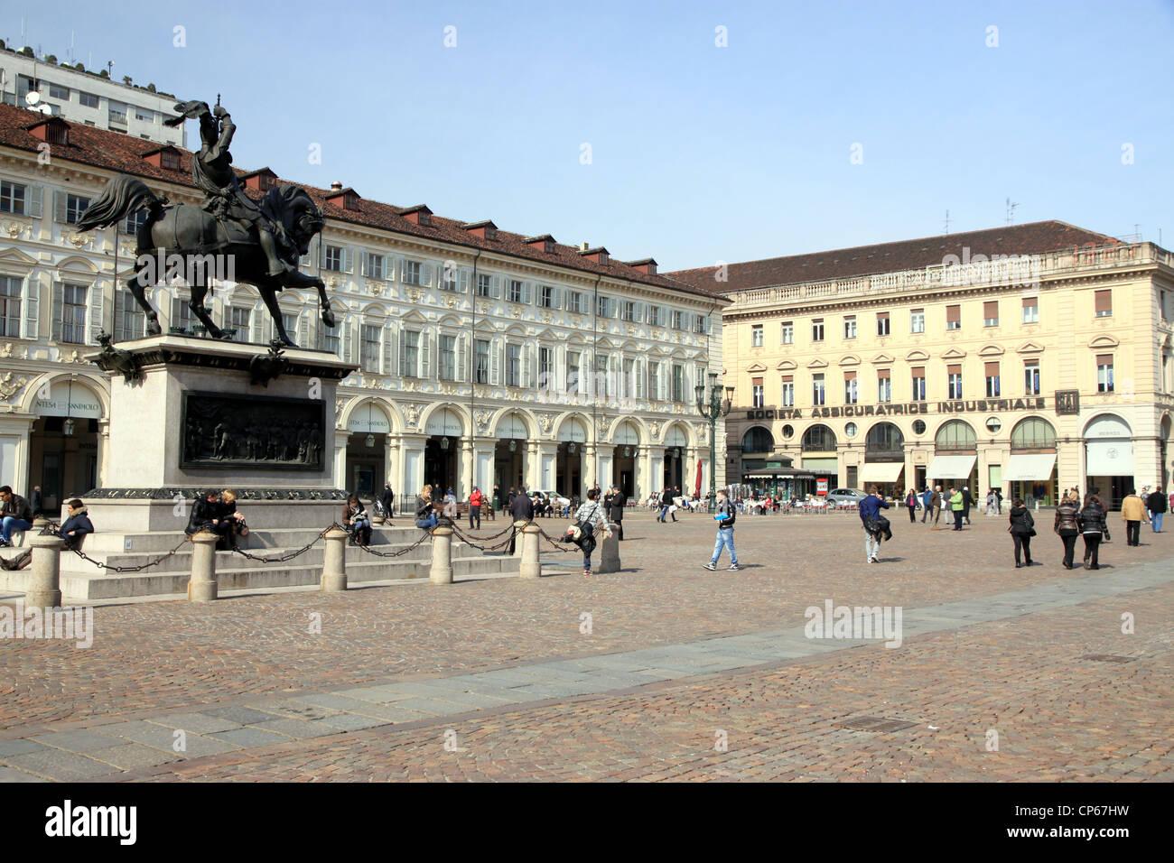 Una vista di Piazza San Carlo a Torino, Italia Foto Stock