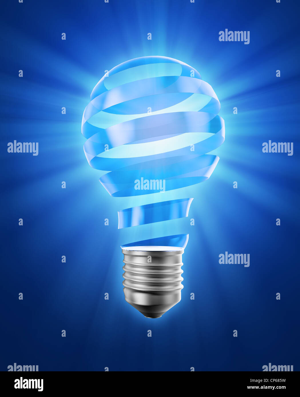 Un concetto creativo illustrazione - una spirale striscia di vetro formando una lampadina elettrica Foto Stock