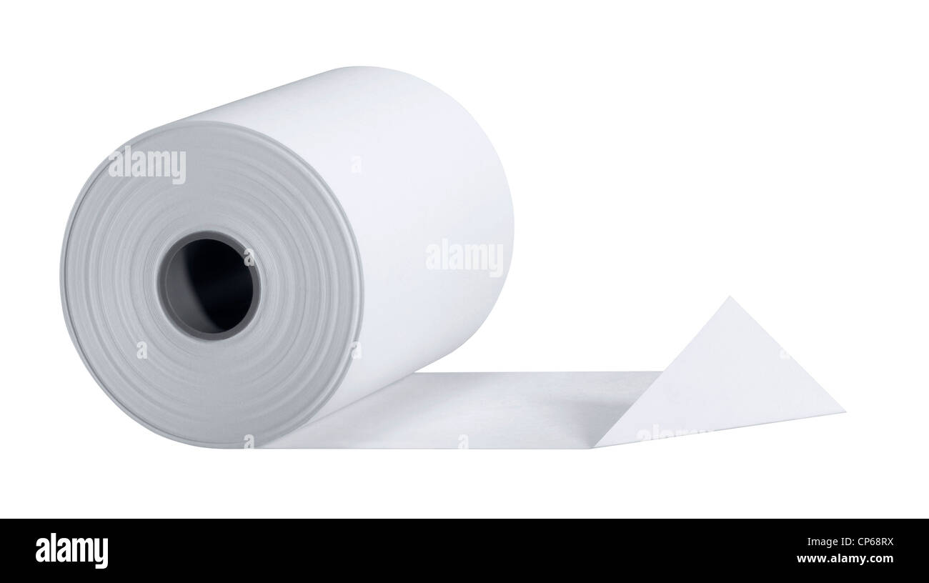 Studio fotografico di un white paper roll isolato su bianco Foto Stock