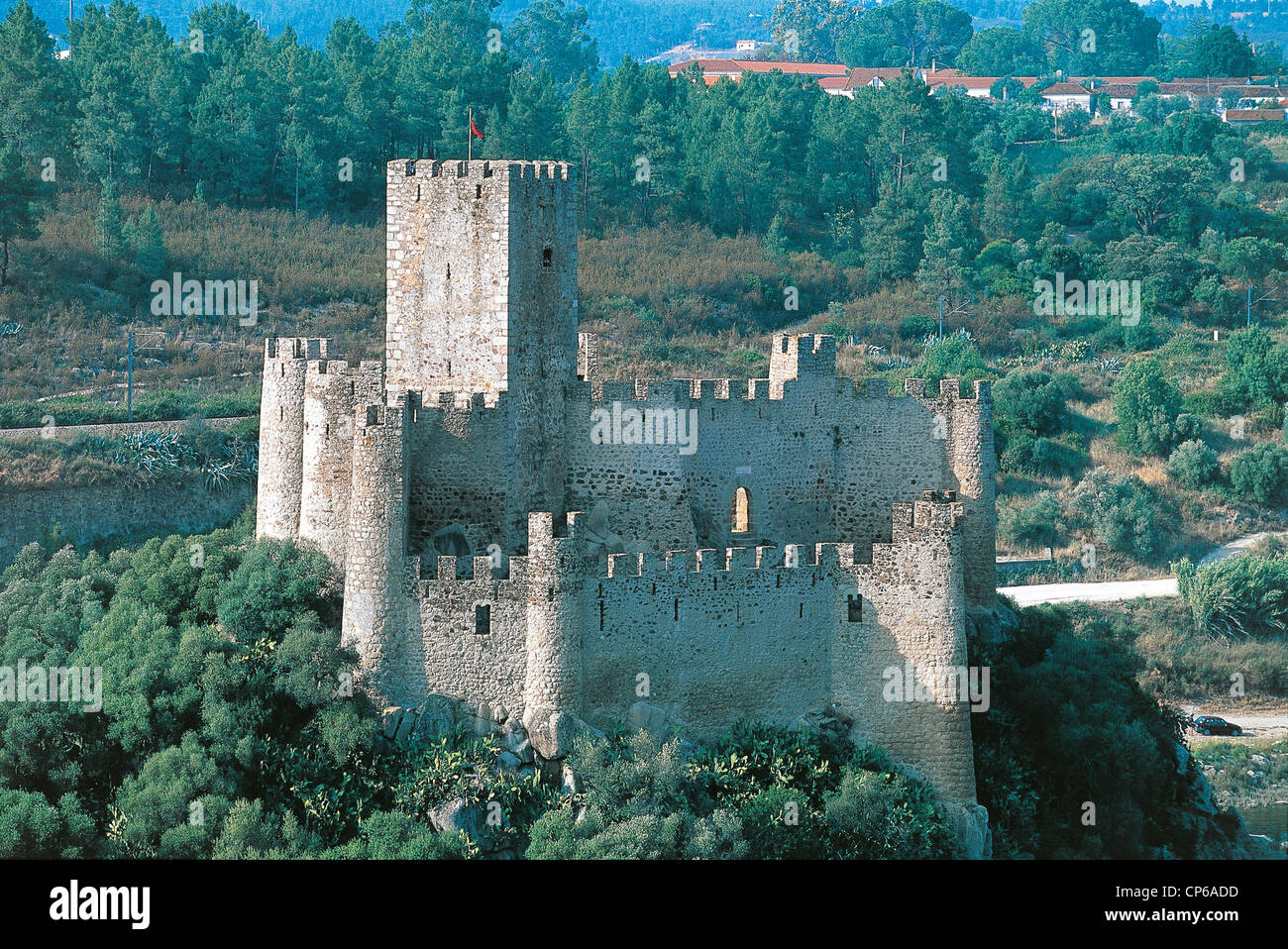 Il Portogallo Almourol Templari Castello XII secolo costruito su un'isola nel mezzo del Tago Foto Stock