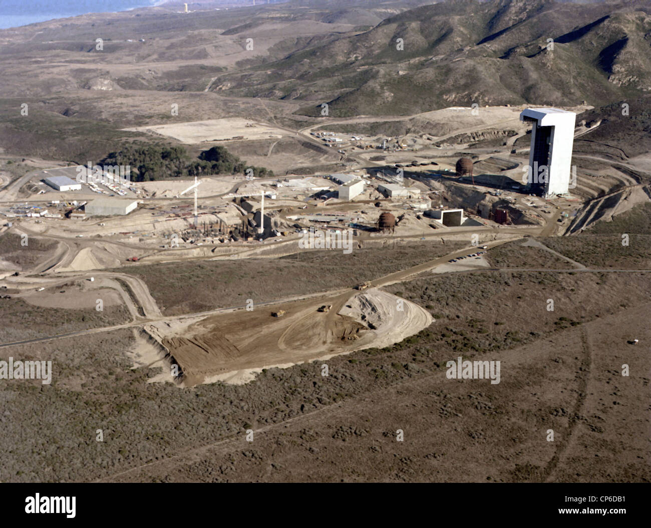 Vista aerea di Space Launch Complex n. 6, Space Transportation System, essendo costruito. Foto Stock