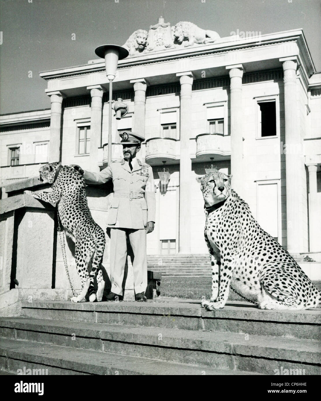 L'imperatore Haile Selassie in Etiopia con Pet ghepardi al Palace Foto Stock