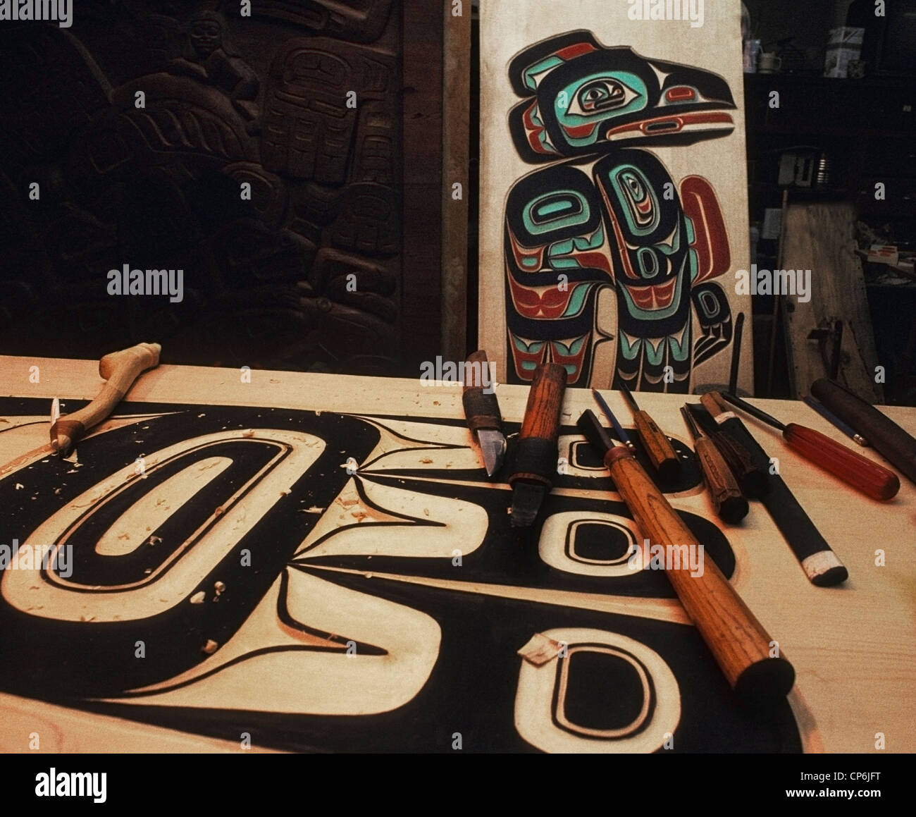 Tlingit Indian carver's studio Haines Alaska Foto Stock