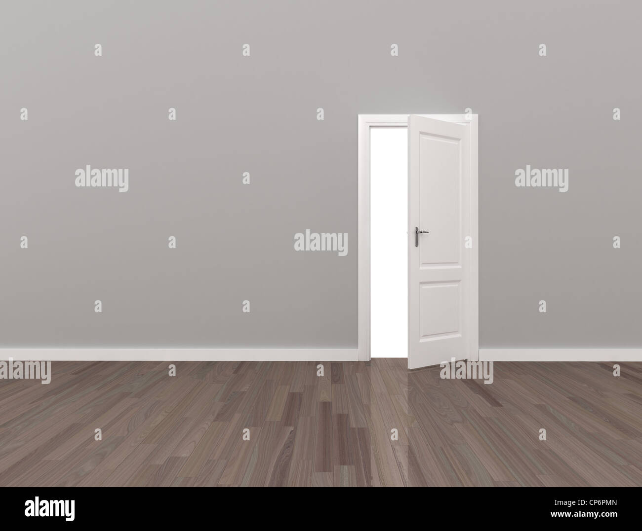 Aprire la porta e il pavimento in legno e muro grezzo Foto Stock