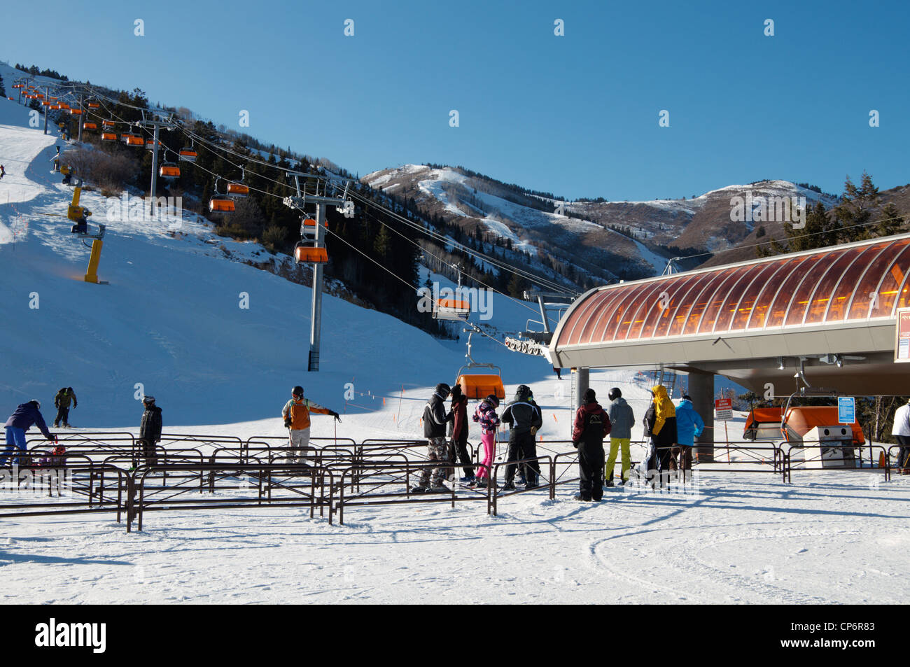 Canyon Ski Resort. Bolla arancione sollevare, Canyon Resort sciistico, Park City, Utah, Stati Uniti d'America Foto Stock
