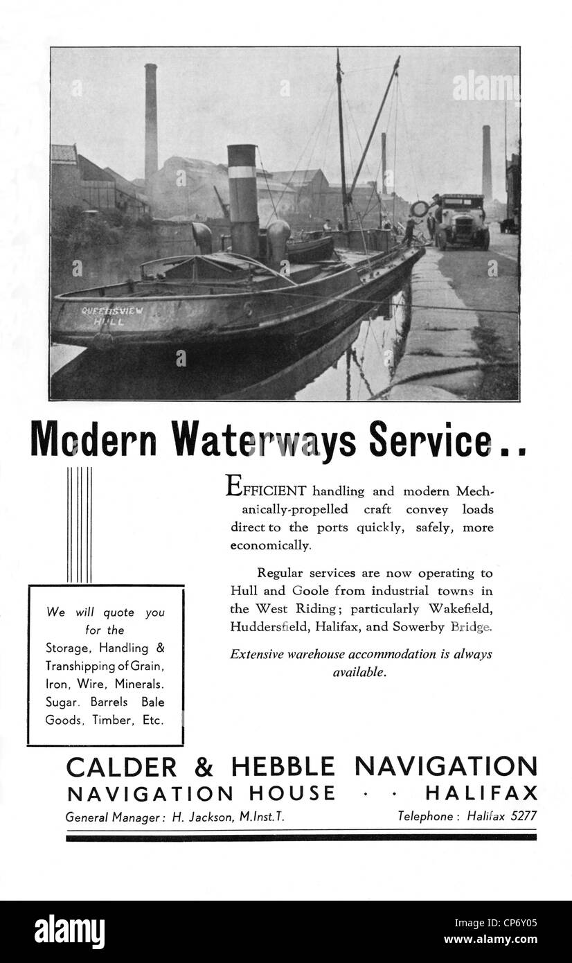 Annuncio di acqua per il trasporto di merci su Calder e Hebble Navigazione, West Yorkshire prima dell'epoca di canal nazionalizzazione Foto Stock
