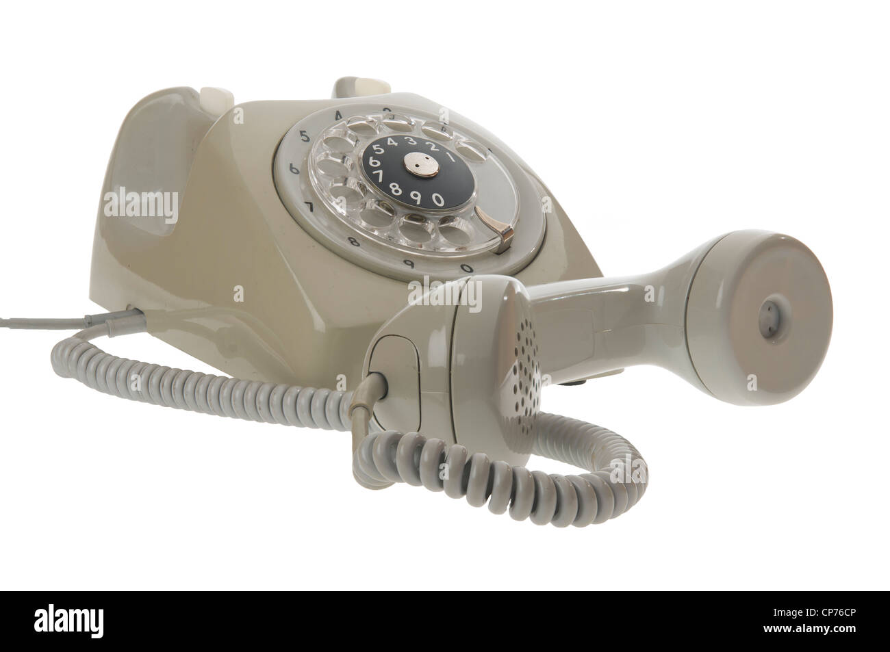 Vecchio grigio vintage stile rotativo telefono sganciato - isolato su bianco Foto Stock