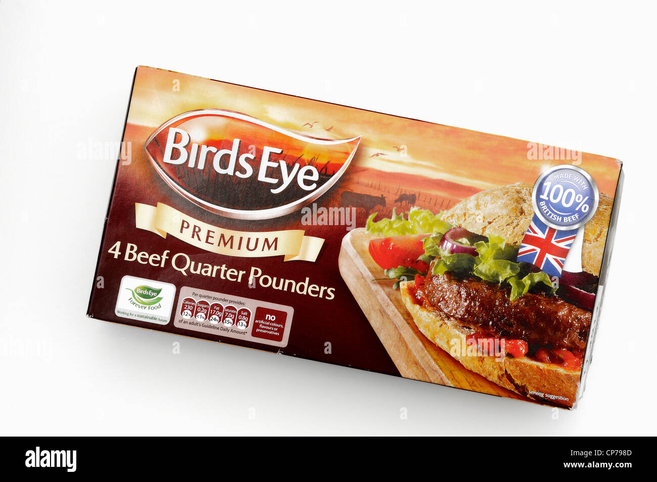 Birds Eye premium 4 quarto di carne bovina congelata pounders Foto Stock