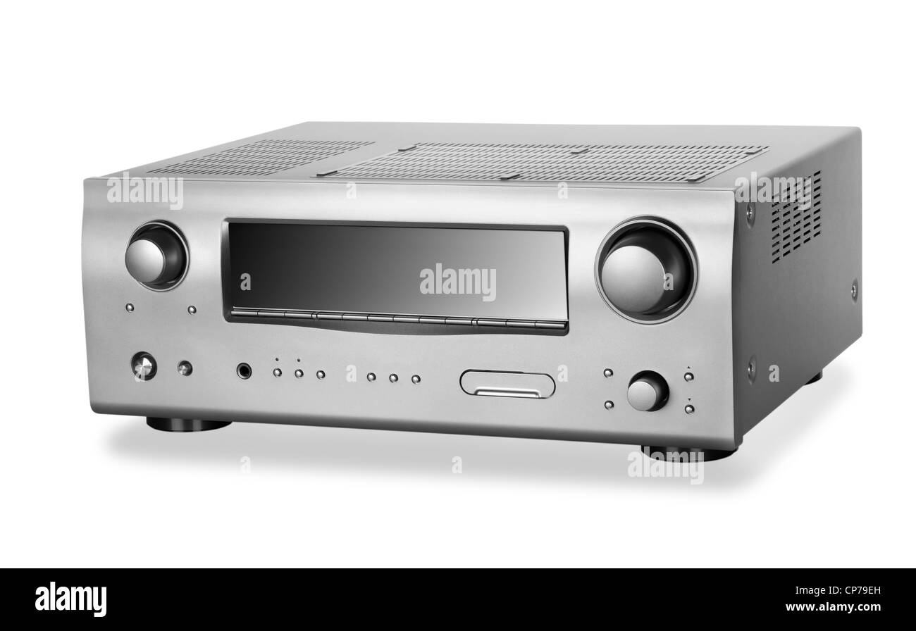 Hi-Tech ricevitore AV isolati su sfondo bianco. Tracciato di ritaglio Foto Stock