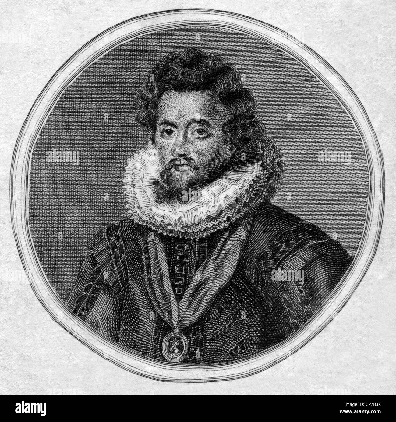 Incisione di Giacomo I d'Inghilterra o Re Giacomo VI di Scozia. Da British ritratto incisore Charles Townley 1746 - 1800. Foto Stock