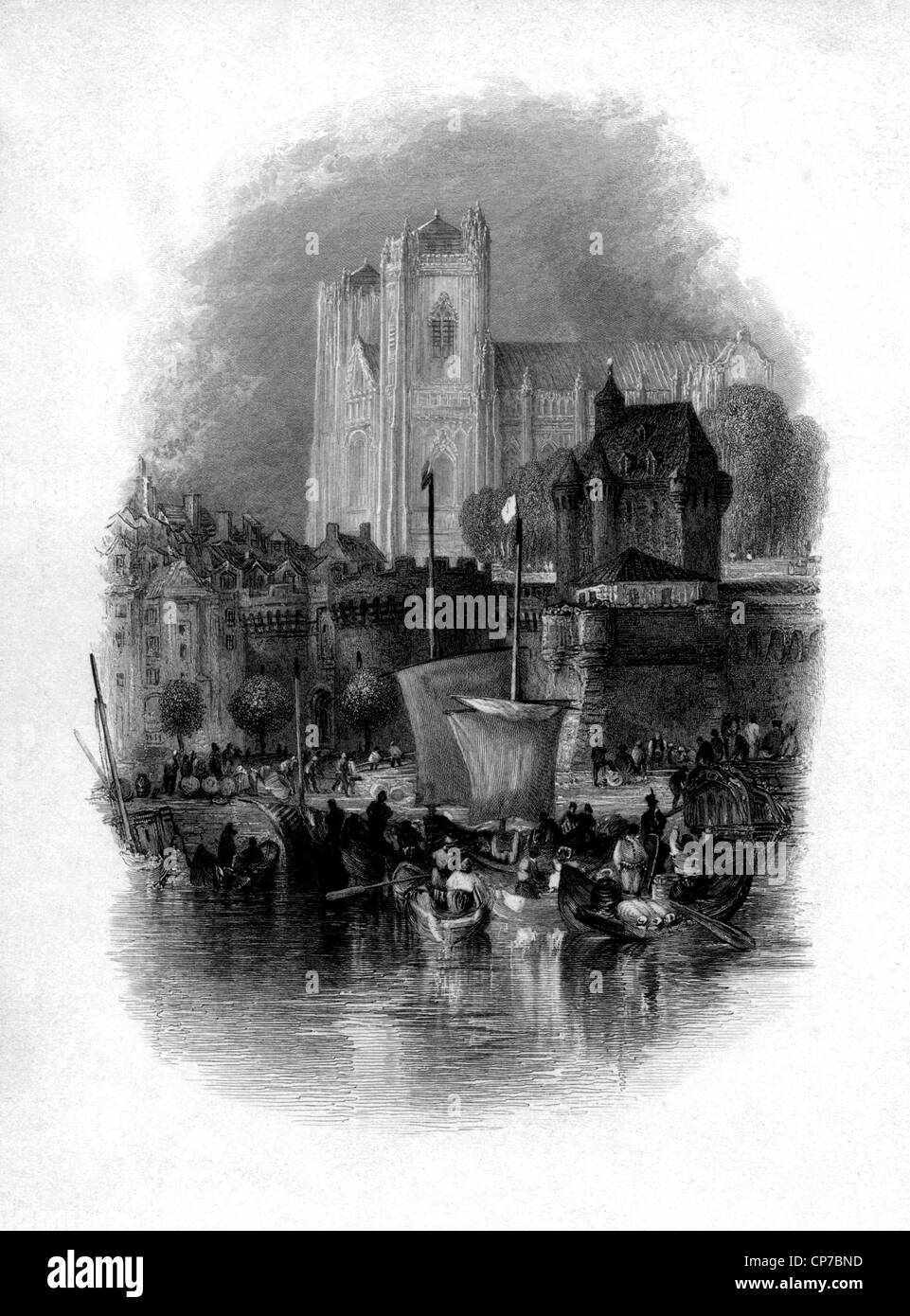 Vista panoramica della città di Nantes e la cattedrale con il fiume Loira in primo piano, Francia. Foto Stock