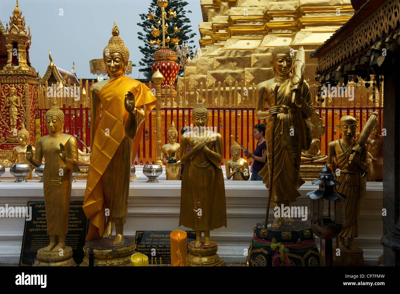 Wat Phra That Doi Suthep, pellegrinaggio buddista sito, Chiang Mai, Thailandia Foto Stock