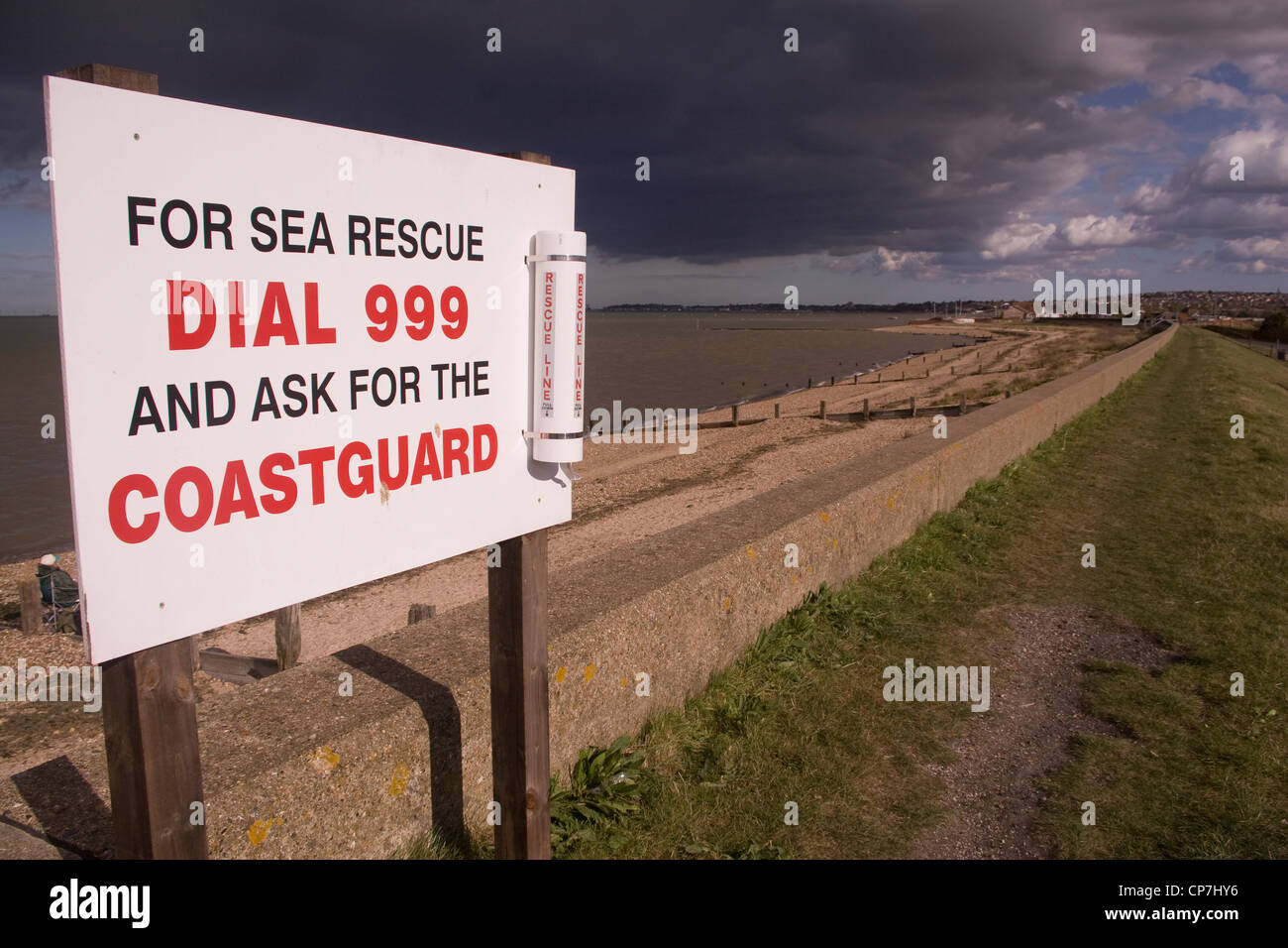 999 Sea Rescue segno, Seasalter, Kent, England, Regno Unito Foto Stock