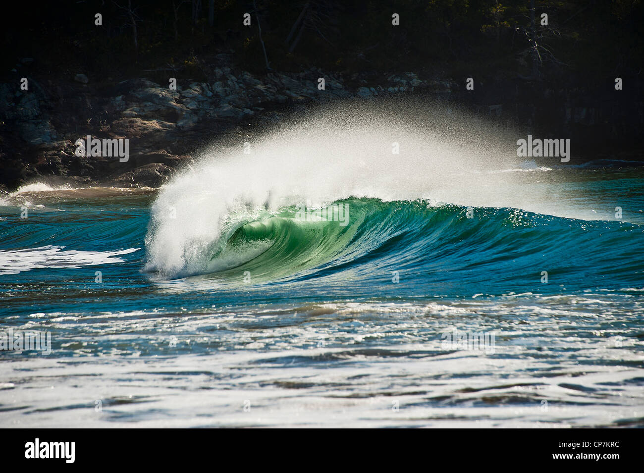 Rottura d'onda, spiaggia di sabbia, Acadia NP, Maine, ME, STATI UNITI D'AMERICA Foto Stock