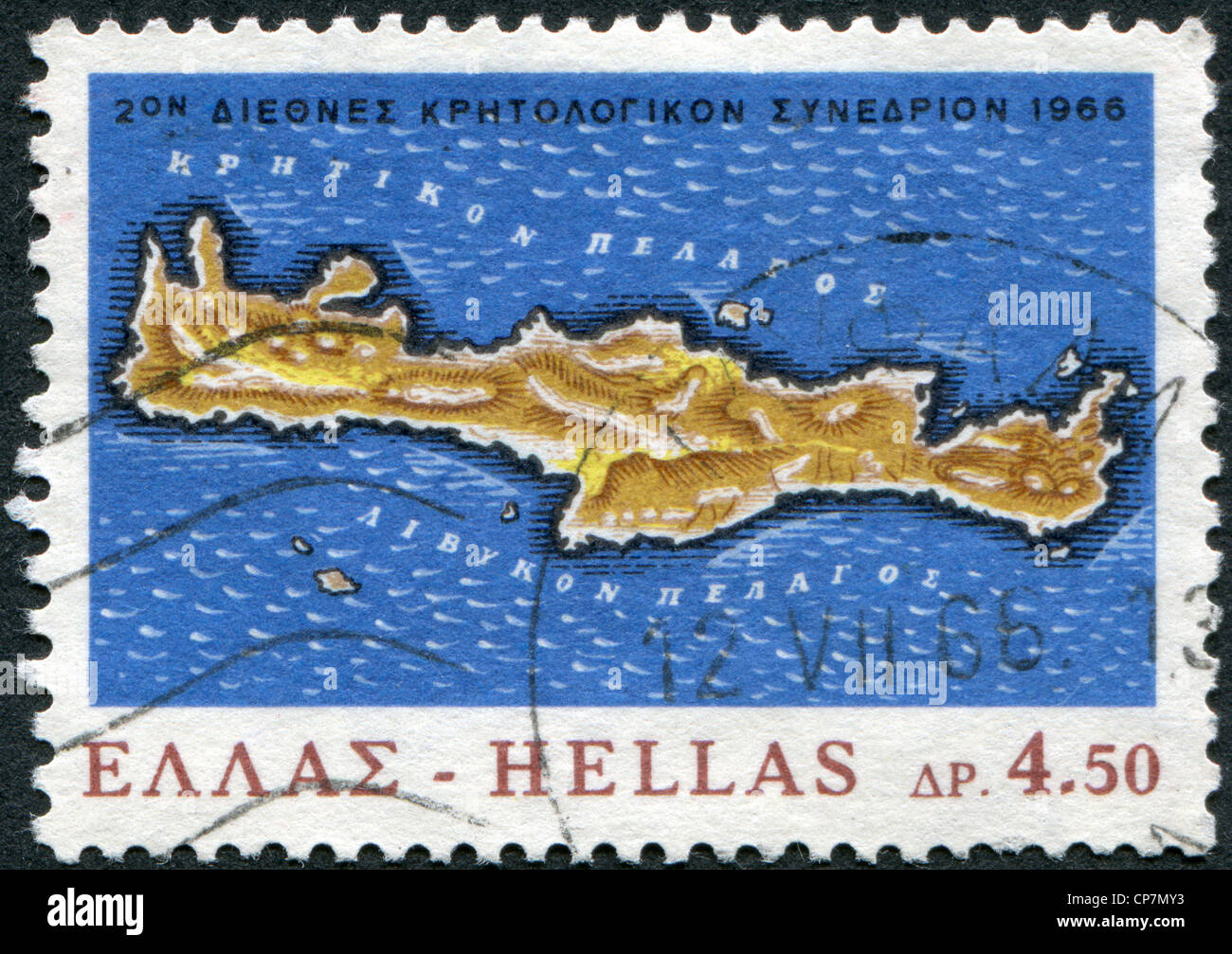 Dedicato al centesimo anniversario della rivolta a Creta contro la Turchia, Mostra mappa dell'isola di Creta, circa 1966 Foto Stock