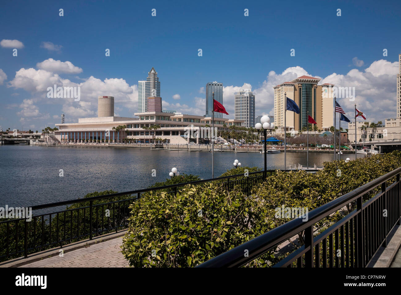 Skyline del centro e Hillsborough River di Harbour Island, Tampa, FL Foto Stock