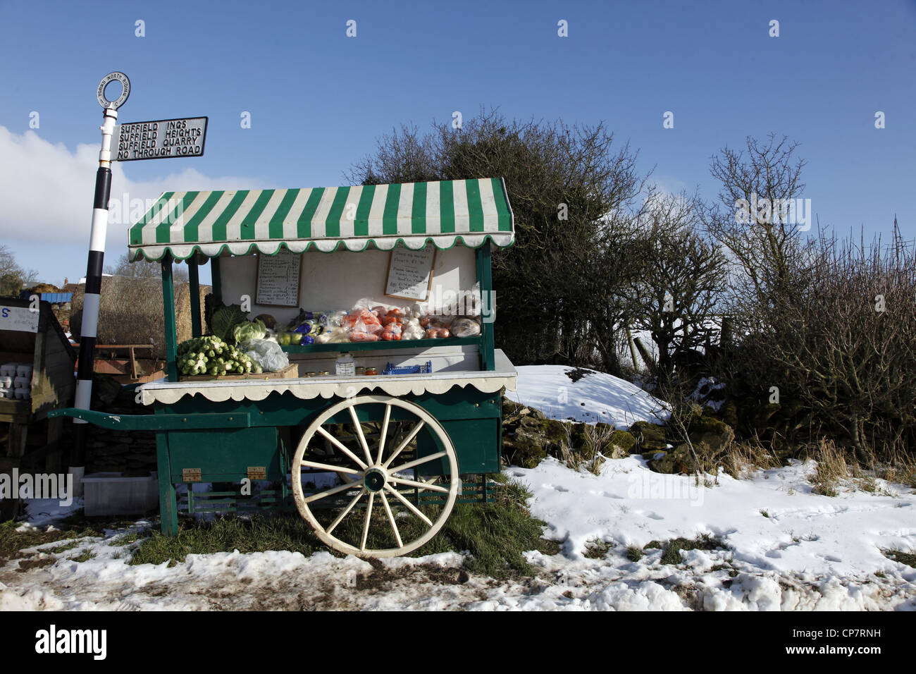 Carrello Vegetale & uovo in stallo SUFFIELD North Yorkshire Inghilterra 06 Febbraio 2012 Foto Stock