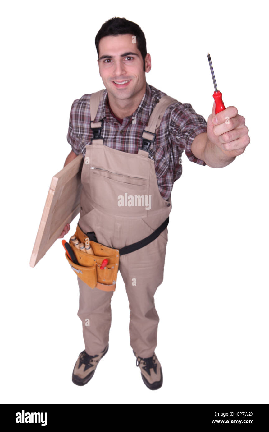 Cabinet maker si presentò con porta di legno Foto Stock