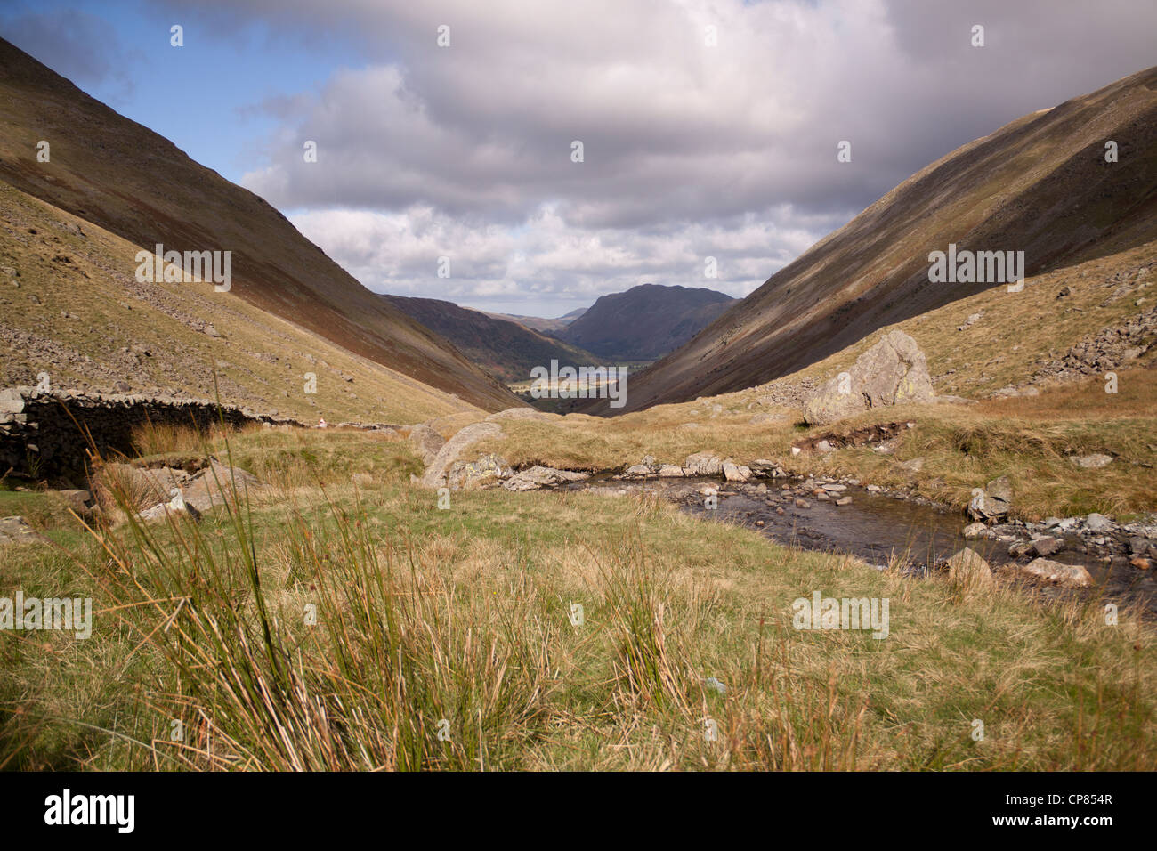 Valle di montagna con stream Foto Stock
