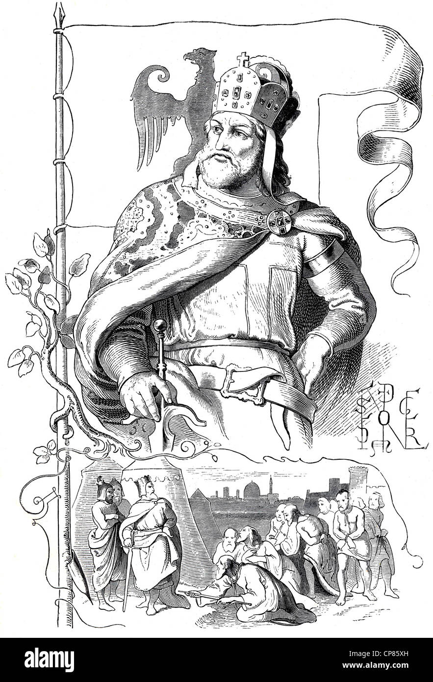 Federico I Barbarossa, 1122 - 1190, figura storica del XIX secolo , Friedrich I. oder (Rotbart) Barbarossa (1122 - 119 Foto Stock