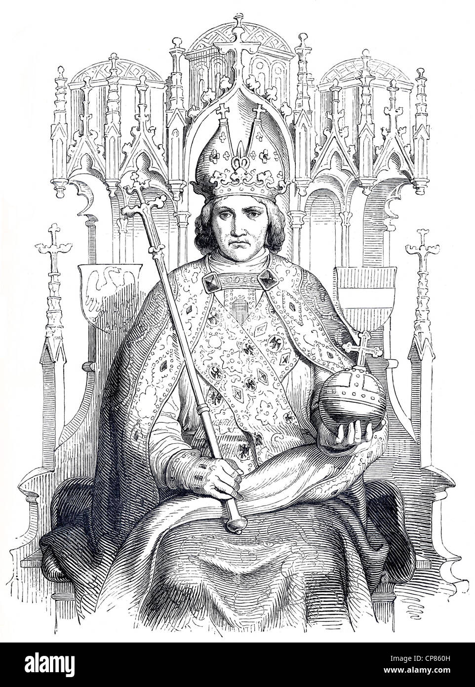 Federico III, 1415 - 1493, figura storica del XIX secolo, Friedrich III. (1415 - 1493) aus dem Hause Habsburg, als Frie Foto Stock
